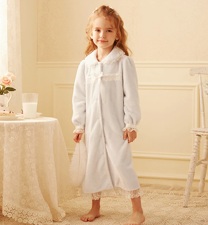 2 Colors Cute Children's Sleepwear Toddler Baby Princess Turndown Collar Flannel Bathrobe Hooded Bath Robes Night-robe Pajamas