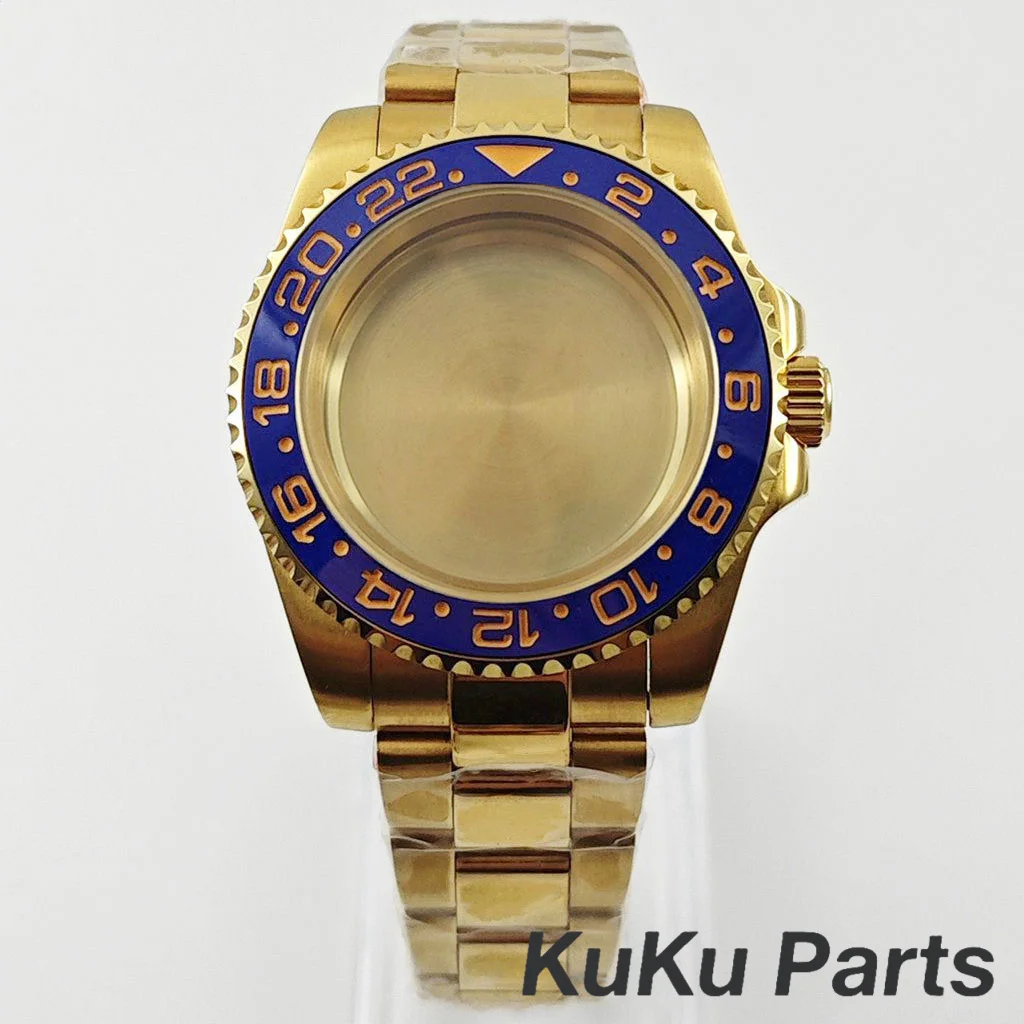 Gold 40MM Oyster Bracelet Sapphire Glass Waterproof Watch Case with 28.5mm Dial Compatibility
