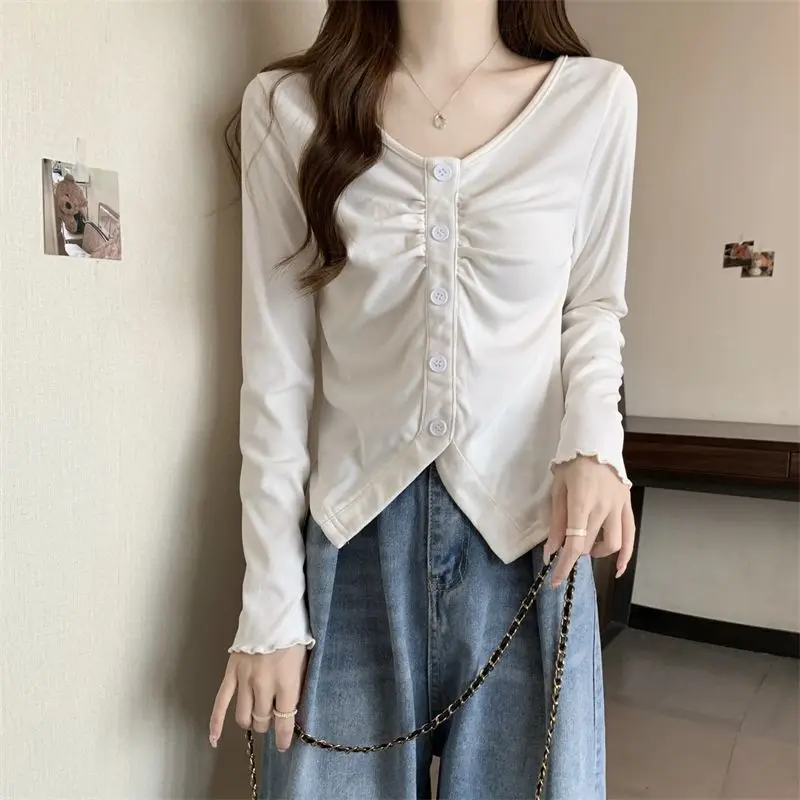 T-shirt nuovo stile Top irregolare a maniche lunghe per l'autunno 4