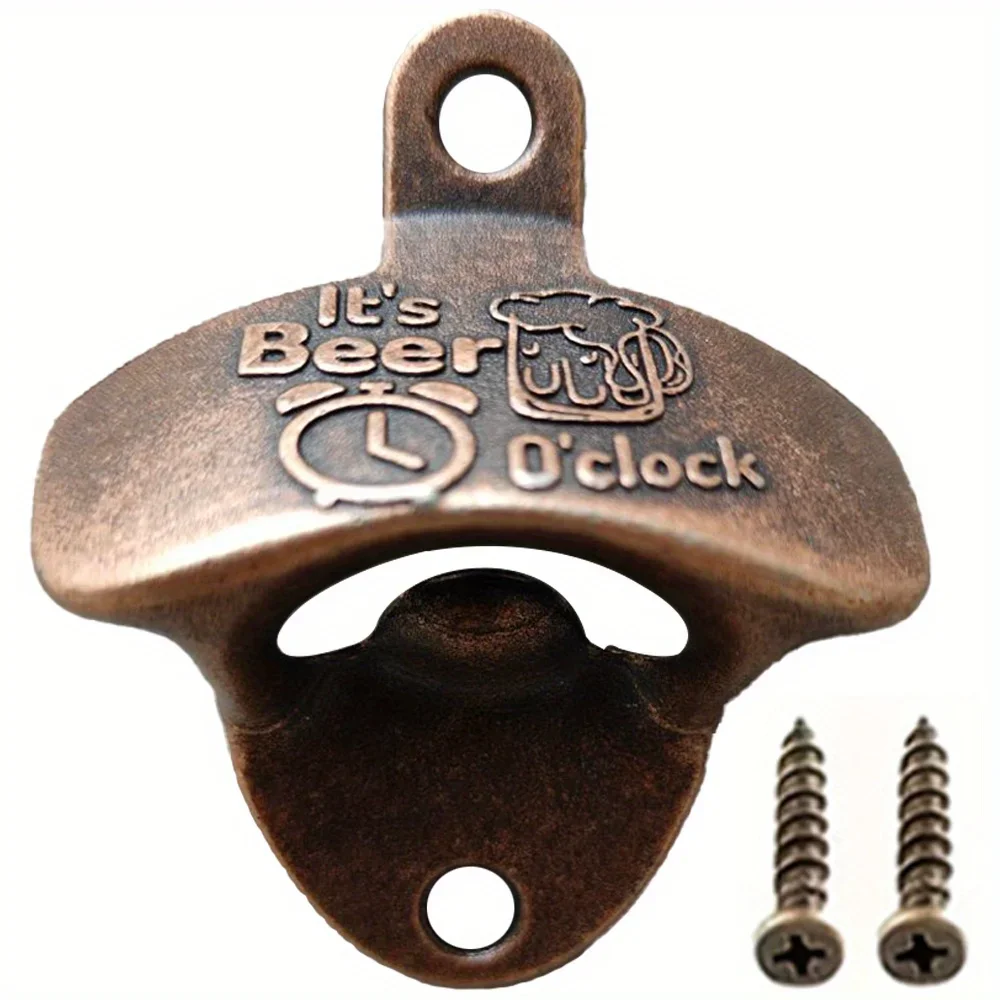 

1pc Retro Bottle Opener Wall Mounted with Screws Vintage Embossed Beer'O Clock Opener BBQ DIY Tools Bar Decor Kitchen Gadgets