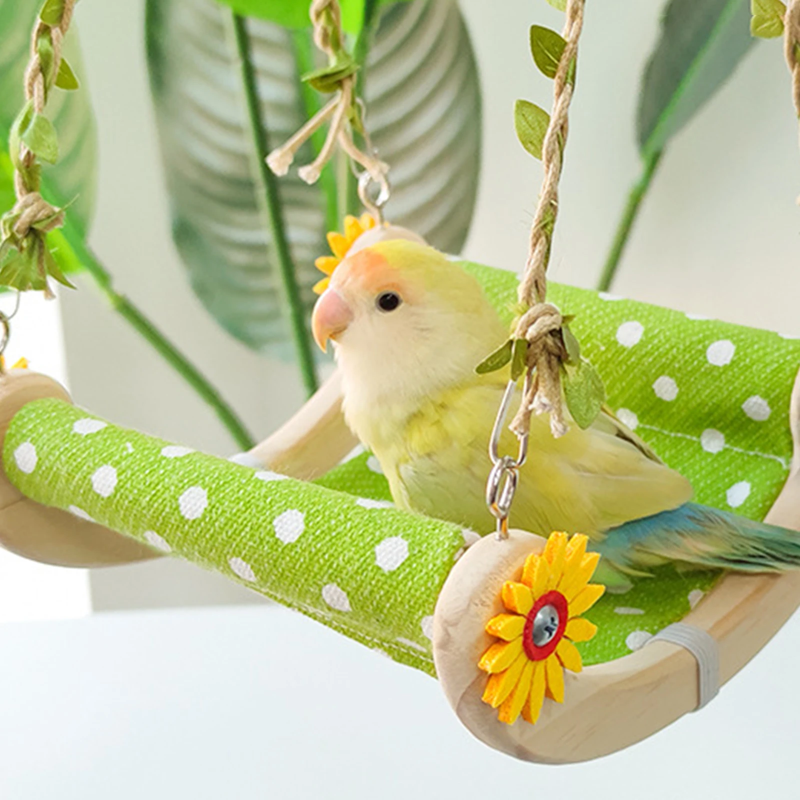 Wooden Bird Canvas Swing Perch Toy Parrot Hanging Hammock Bed Exercise Gym for Cockatoos Macaws Conures Bird Supplies