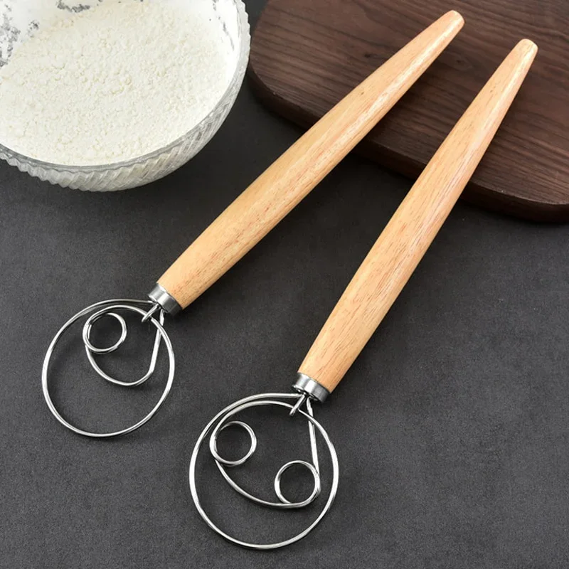 Description Picture 3 of itemDanish Dough Whisk Stainless Steel Hand Mixer Blender Egg Beater Poking Bar Pastry with Wooden Handle Baking Tools