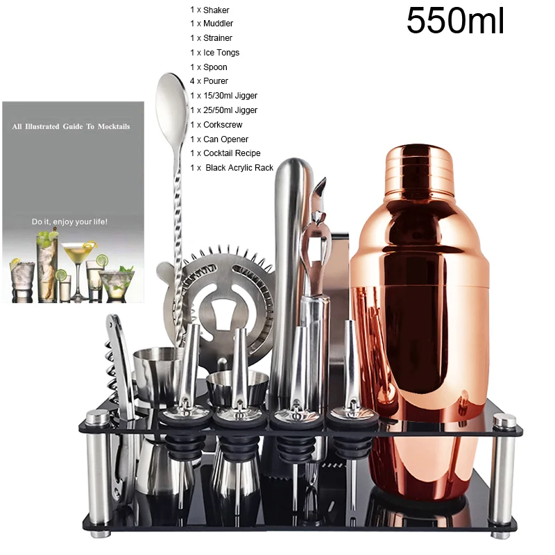 Description Picture 6 of item13Pcs Cocktail Shaker 800/750/600/550ml Boston Stainless Steel Mixer Bartender Bar Tools Shakers Set Recipe With Wine Stand