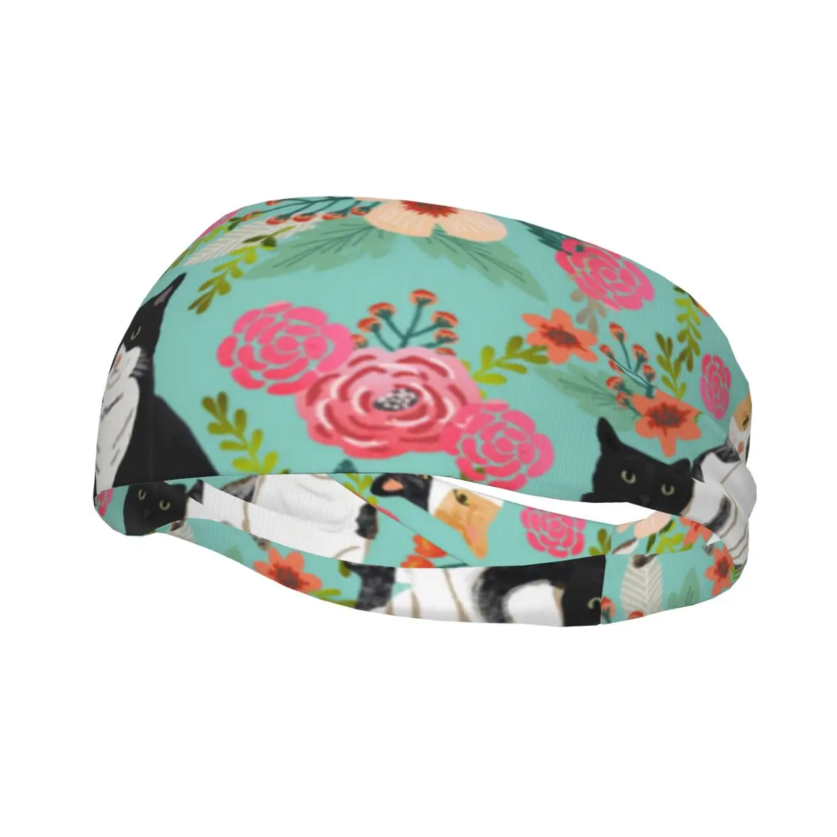 

Cats Vintage Florals Sweat Headband Animal Hair Bands Yoga Running Sweatband Sports Safety for Women Men