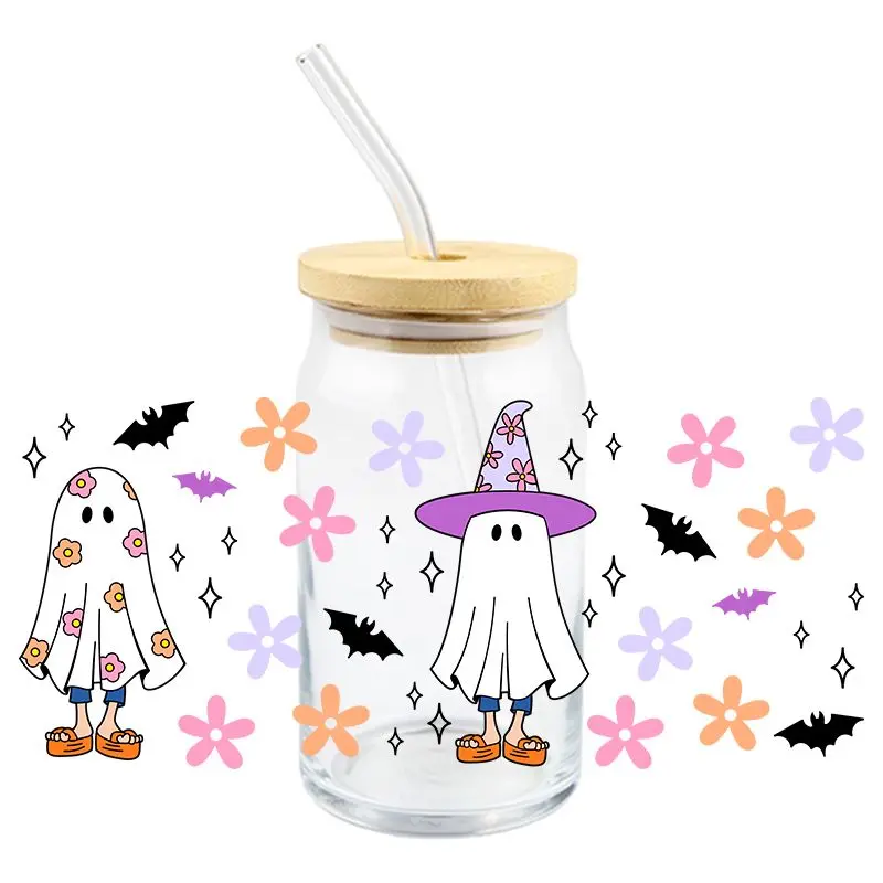 Halloween Ghost UV DTF Wrap Transfer Stickers Cute Cartoon Design Waterproof Wrap For Glasses Cups Decal Easy To Use