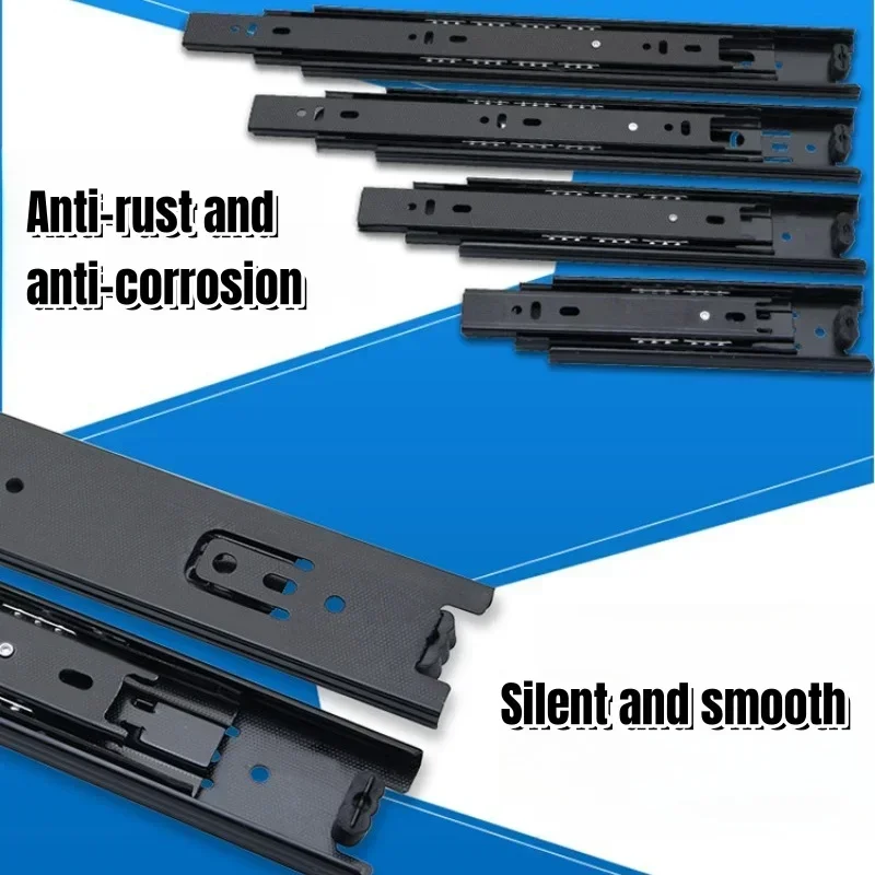 Drawer slides cold rolled steel hydraulic damping silent three-section wardrobe guide rail furniture hardware-drawer slides