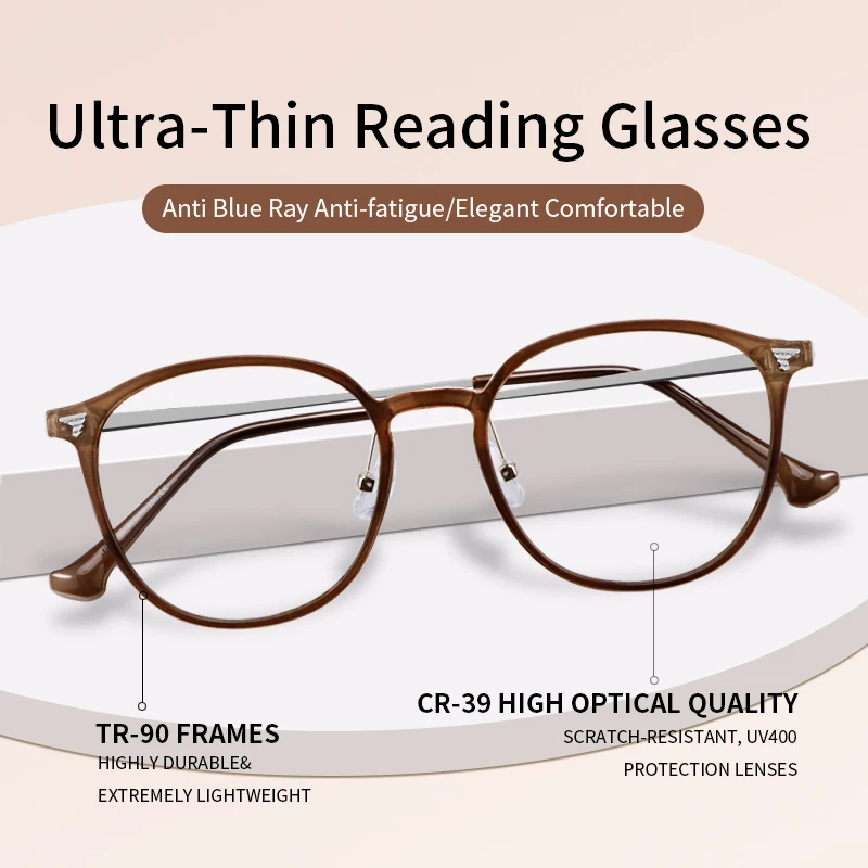 Ladies Anti Blue Light Reading Glasses UltraThin Hard Resin Lens Stylish TR90 & Metal Frame Readers,Presbyopic Glasses Women