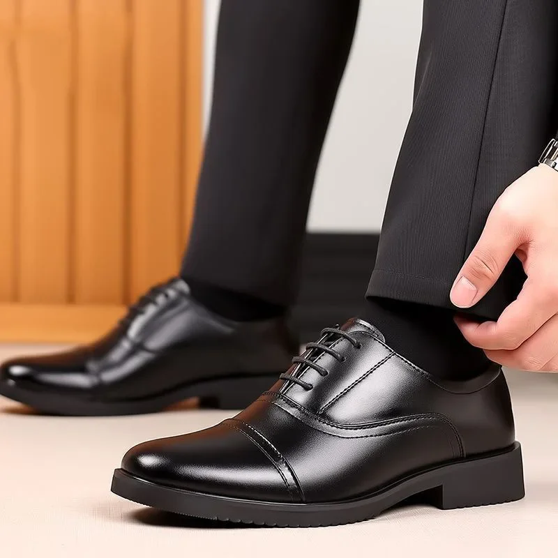 Genuine Leather Oxford Shoes Three-Buckle Formal Business Casual Shoes Heightening Men's Genuine Leather Commuting Grooming Shoe - Image 5
