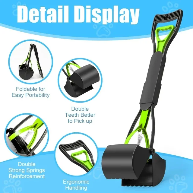 Long Handle Jaw Clamp Poop Scooper Heavy Duty Pet Waste Grabber Foldable Portable for Dogs Puppies Cats No Bend Tool 3