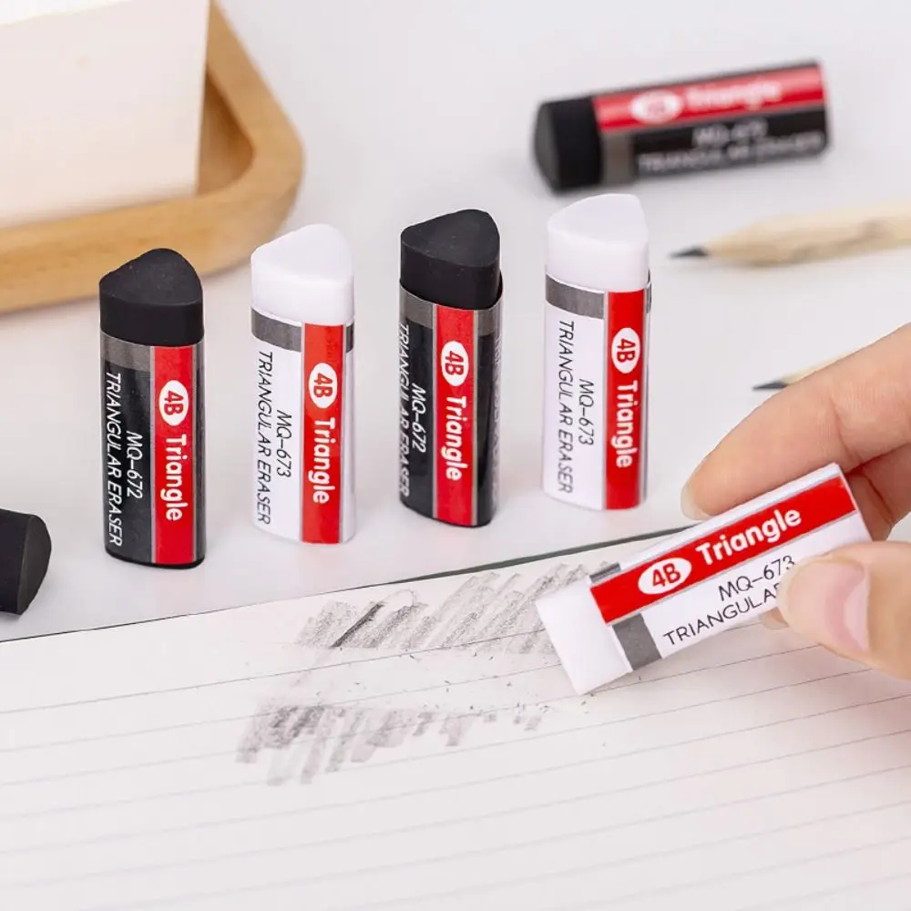 4B Erasers Black White Sketching Art Triangular Eraser Long-lasting Rubber Pencil Eraser Stationery