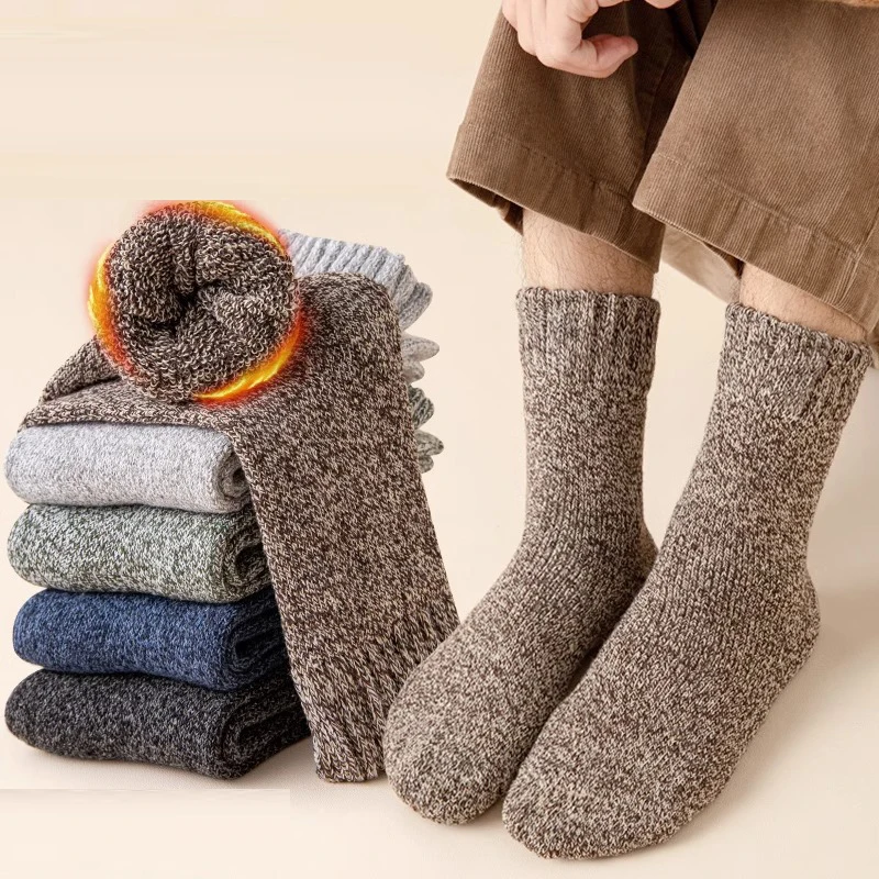 3/5 Pairs Winter Socks Thick Warm Harajuku Retro Snow Casual Antifreeze Cashmere Socks Men Size 38-43