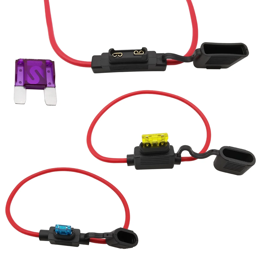 Aiqeer 5 Stuks 32V Klein Inline Zekeringhouder, Waterdichte Auto Inline Mini Blade Zekeringhouder met 16 AWG Draad, Gratis 10 Stuks Mini