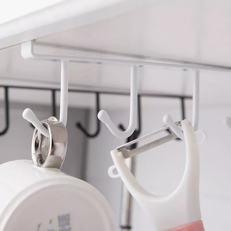

Iron 6 Hooks Storage Shelf Wardrobe Cabinet Metal Under Shelves Mug Cup Hanger Bathroom Kitchen Organizer Hanging Rack Holder