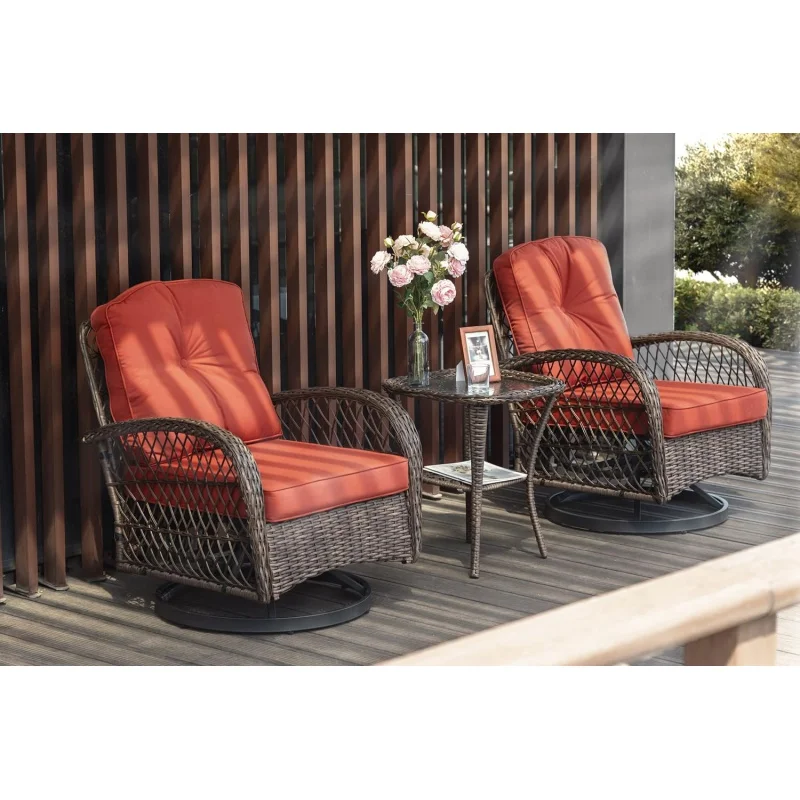 

SHA CERLIN 3 Pieces Patio Furniture Set, Outdoor Swivel Glider Rocker, Wicker Patio Bistro Set with Rocking Chair, Cushions and