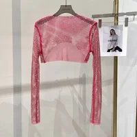 2023 new sexy bright diamond short top Slim thin Ms. hot drill long-sleeved T-shirt sexy leak waist nightclub - Image 4