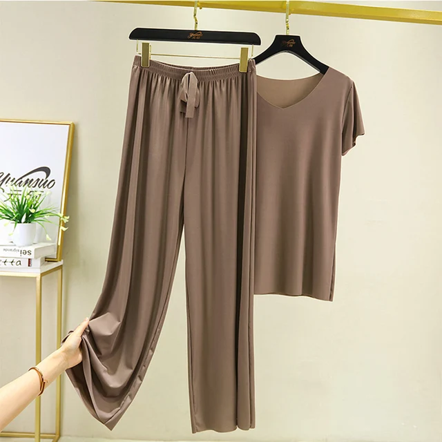 Ensemble deux pièces femme : haut et pantalon – Nouvelle collection été 2026 – Tenue décontractée et élégante pour les vacances – Pantalon large 1