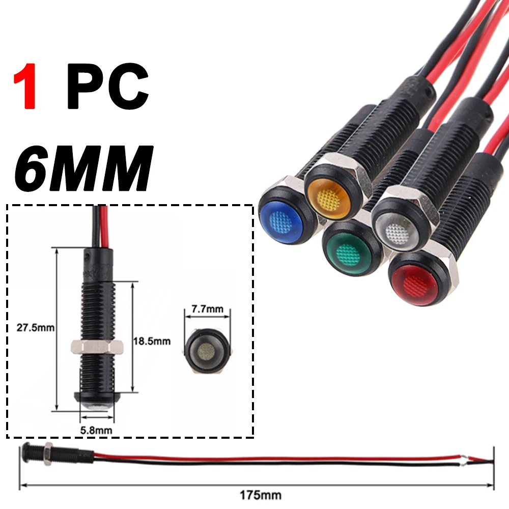 thumbnail image 1 of Luz indicadora de plástico LED de 6 mm/8 mm/10 mm/12 mm, resistente al agua, color negro, cable de 3,6 V, 12 V, 24 V, 110 V, 220 V CA/CC para panel de máquina de automóvil, 1 of 5