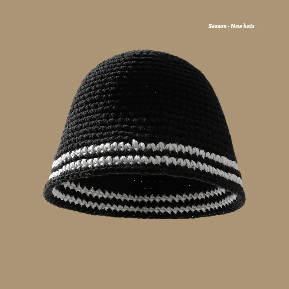 

Warm Knitting Bucket Hat Fashionable Big Head Circumference Large Brim Thick Woolen Hat Wool Fisherman Caps Autumn and Winter