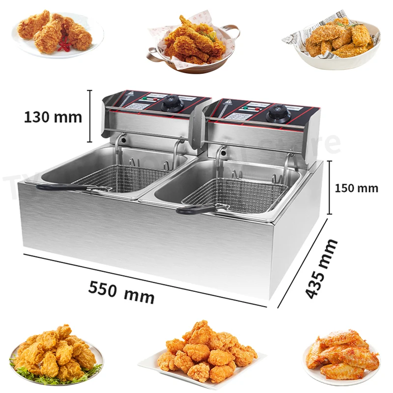 5000W 12L/20L Commercial Electric Deep Fryer Dual 6L/10L Baskets French Fry  Stainless Steel Fryers Commercial Chips Machine - AliExpress