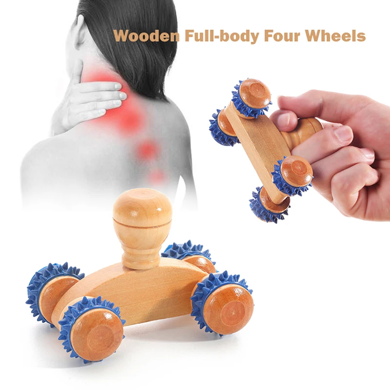 

Wooden Handheld Body Roller 4 Wheels Balls Massager Arm Leg Back Foot Hand Neck Shoulder Muscle Pain Relief Massage Tool