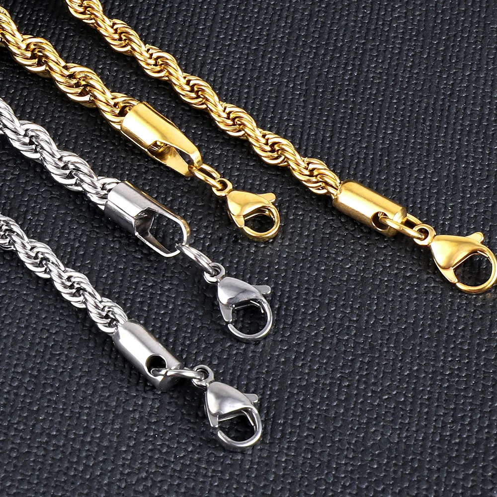 LUXUSTEEL 2/3/4/5mm Rope Chain Necklace Stainless Steel For Women Men Never Fade Waterproof Twist Choker Silver Tone Gold Color - Image 4