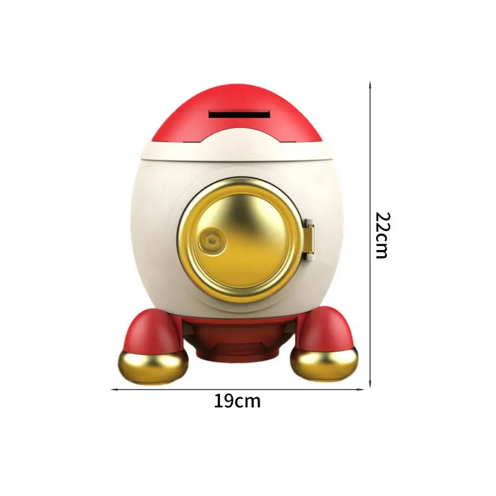 1 Set Money Bank Large Capacity Cartoon Sticker Money Saving Key Unlock Kids Piggy Bank Rocket Shape Money Holder Home Supplies 6