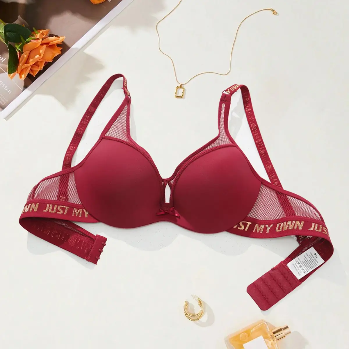 BEAUWEAR Fashion Letter Print Bra for Woman Push Up Bra with wire Mesh Underwear Breathable 75B 80B 85B 90B
