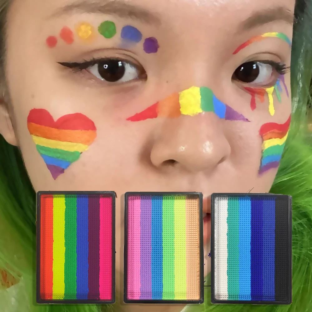 Rainbow Water Based Face Body Painting Palette Festive Washable 25g Non toxic One Stroke Face Paint Split Cakes Makeup Pigments