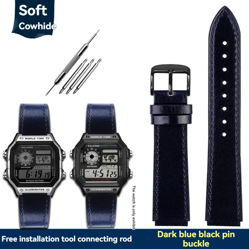 Casio Retro Leather Watch Strap for Men - Small Square, 18mm