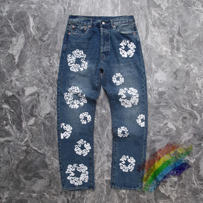 

Kanye Jeans Men Women 1:1 Top Quality Vintage Casual Kapok Printing Denim Jeans