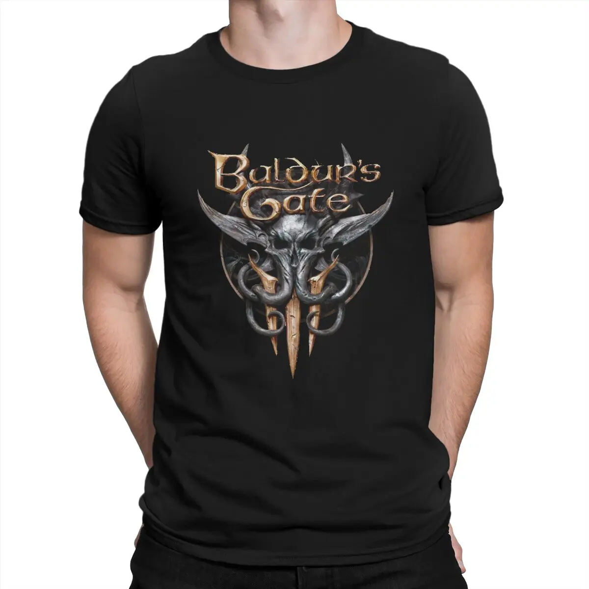 

Baldurs Gate BG3 TShirt for Men Game Logo Round Neck Pure Cotton T Shirt Hop Gift Clothes Tops