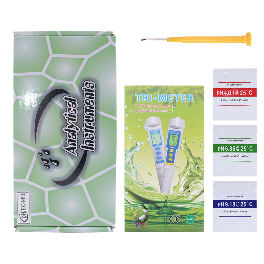Yieryi 3 in 1 Multi-Parameter PH Monitor Water Quality Tester PH-983 Pen Type pH EC TEMP Acidometer Drink Water Quality Analyser