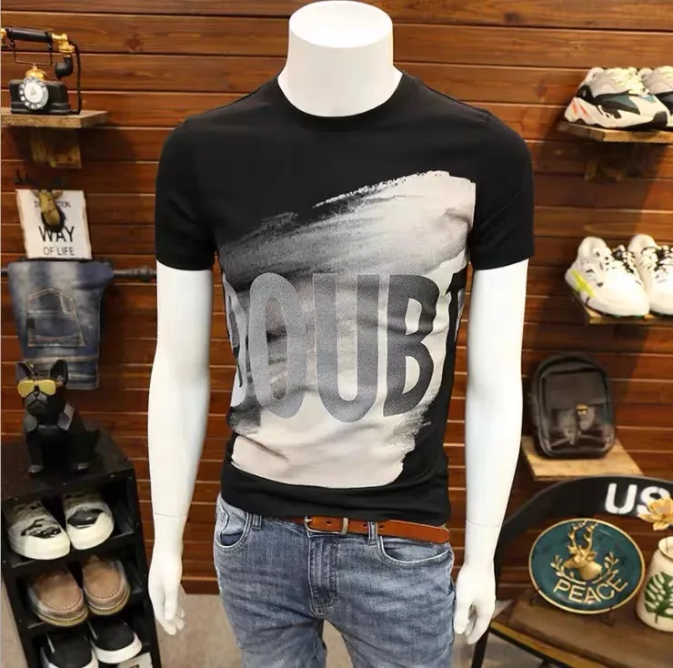 

Short sleeved T-shirt, men's oversized printed T-shirt, silk cotton round neck, half sleeved shirt, slim fit, trendy men's style