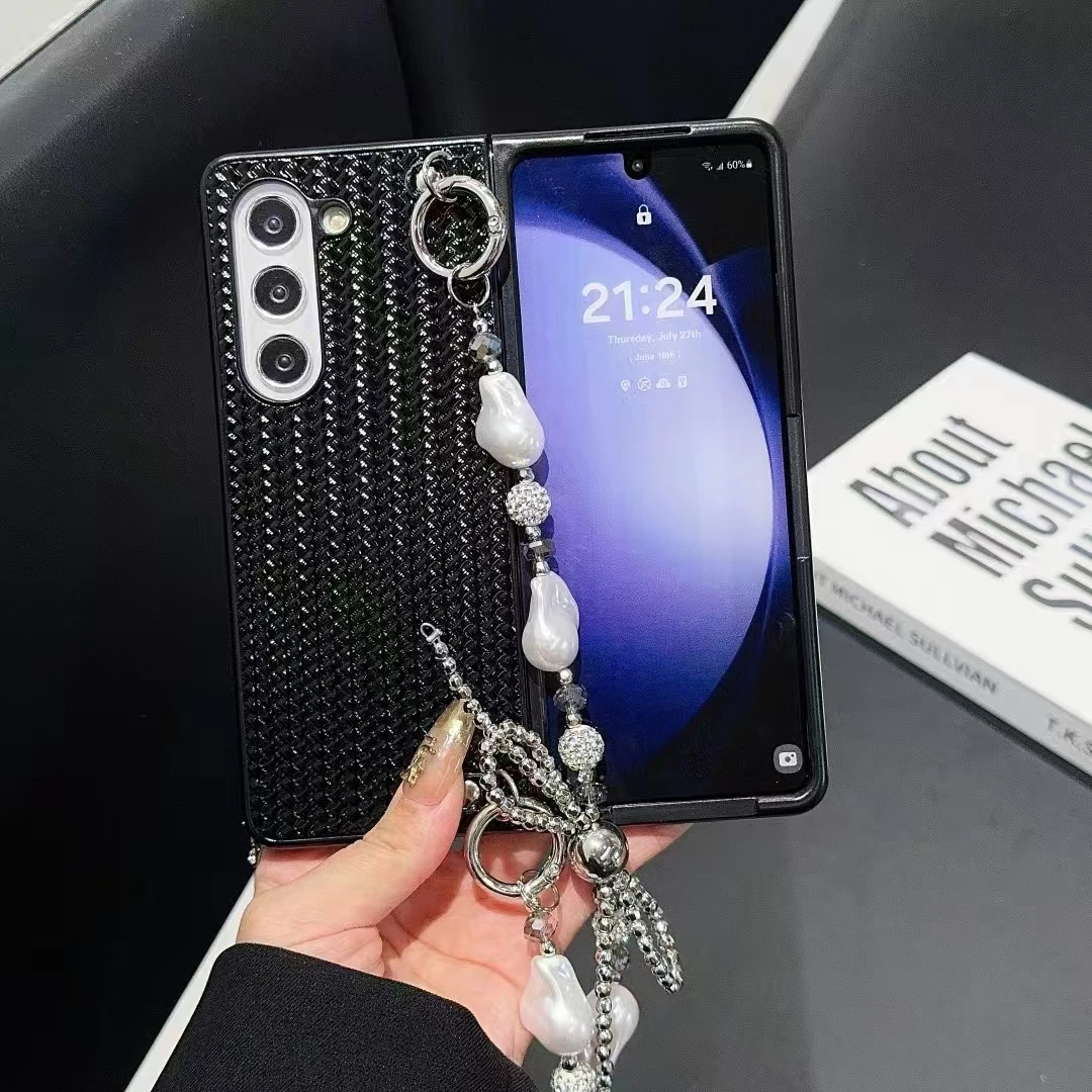 Für Samsung Galaxy Fold 3 4 5 6 Luxus New Business Niedliche Leder Perle Schleife Knoten Handgelenk Kettenriemen Telefon Fallabdeckung_voghion.com