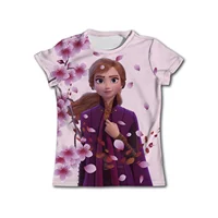 Lovely Frozen Elsa T-shirt For Kids Girls Clothes Disney T-shirts Children Summer Short Sleeve Baby T Shirts Birthday Gift 2-14T 1
