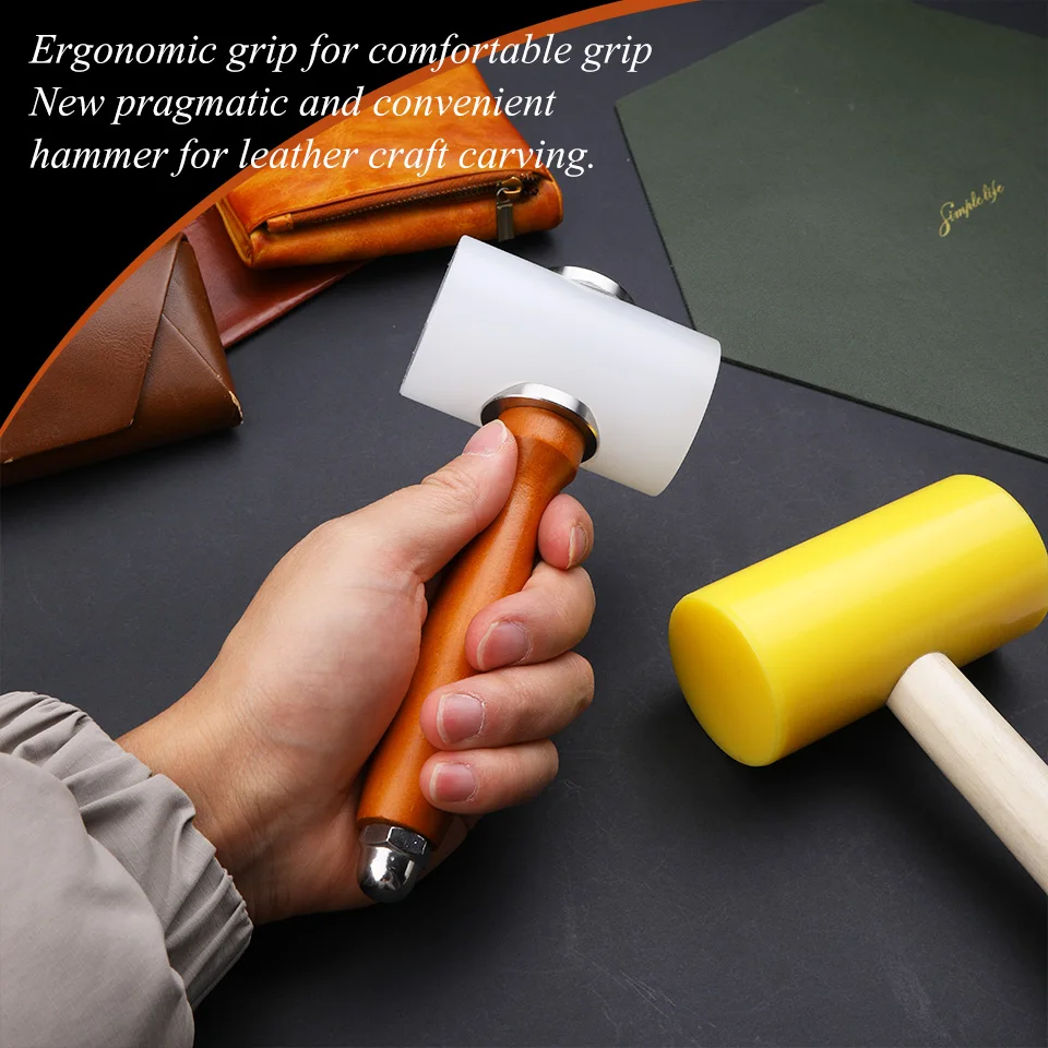 Leather Carving Hammer Leathercraft Mallet Nylon Wood Handle Hammer Leather Carving Mallet DIY Stamping Tool