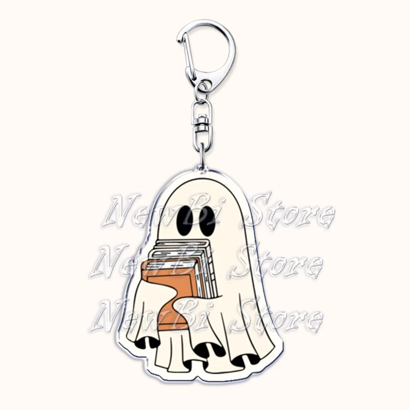Niedliche Halloween gruselige Geist Schlüssel anhänger für Zubehör Tasche lustige Herbst Schädel Buch Schlüssel ringe Schmuck Fans Freunde Leser Geschenke – Detail 2