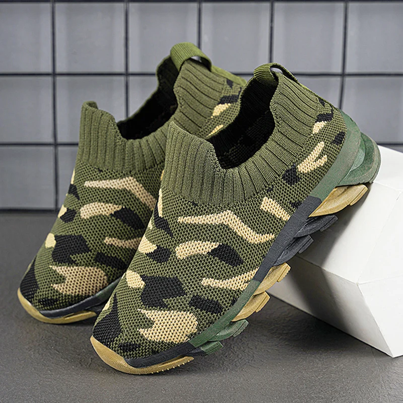 Camouflage Green Sneakers for Boys Kids Shoe 4 To 12 Years Trendy Slip on Children Running Casual Sports Boy Shoes Free Shipping