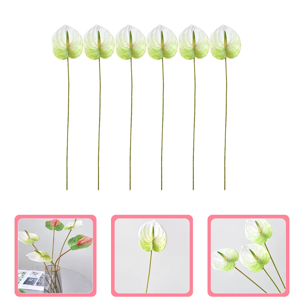 

6 Pcs Fake Planta Simulation Anthurium Andraeanum Flowers Photo Prop Artificial for Decoration Household DIY Bouquet White