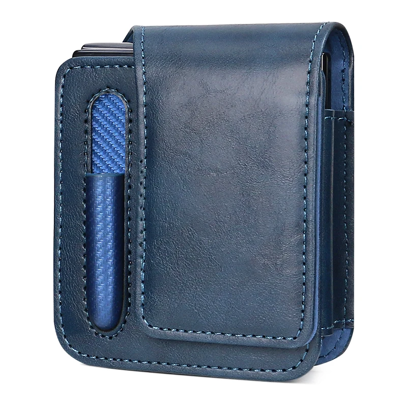PU Leather Flip Mobile Phone Waist Bag with Pen Holder, Magnetic Closure, Blue