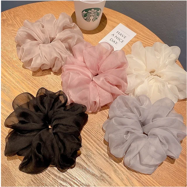 Woman Large Solid Color Chiffon Scrunchies Girls Sweet Rubber Band Lady Hair Accessories Hair Ties Ponytail Holders Ornaments 2