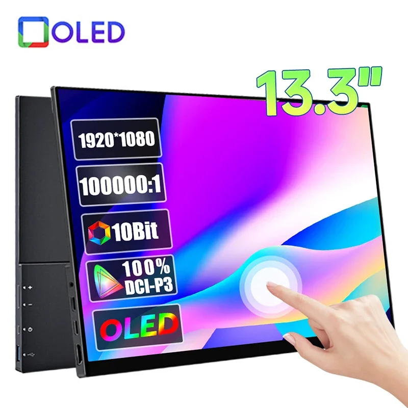 

13,3 дюймов OLED 100000:1 ультра прозрачный портативный монитор 1920*1080P 550Nit 10Bit HDR 1MS игровой дисплей для ПК ноутбука телефона PS5 Xbox