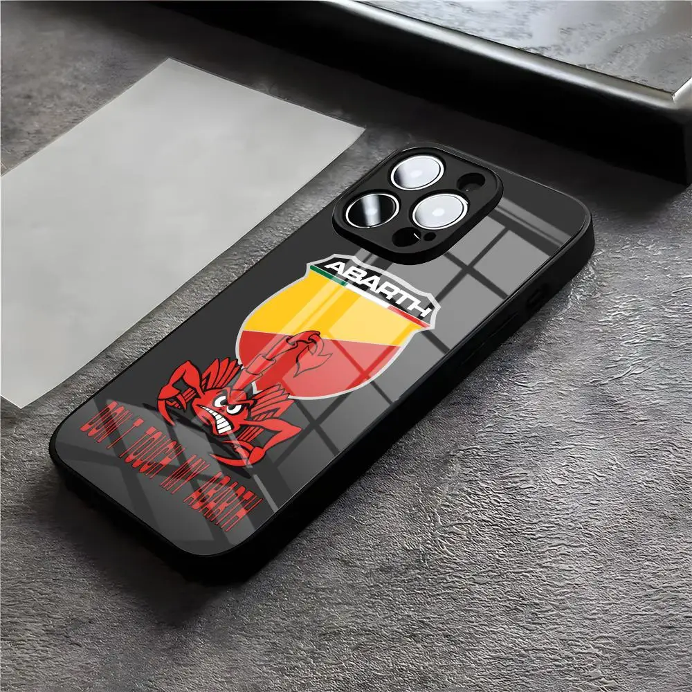 Premium Italy Car Abarth Black Glass Phone Case