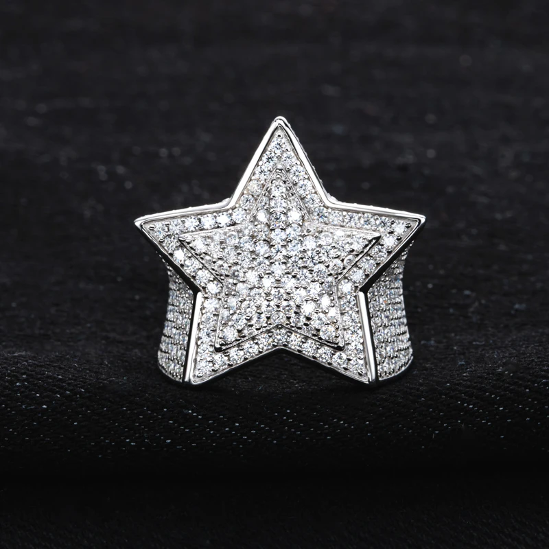 MossanRappr 5.1cttw Luxury Moissanite Pentagram Iced out Hip Hop Ring 925 Sterling Silver Heavy Metal Fashion Jewelry for Men 2