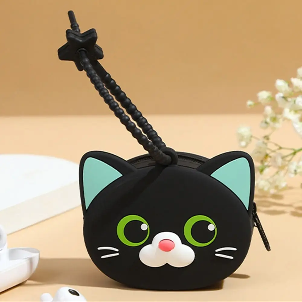 Cute Cat Silicone Coin Purses Storage Bag Pendant Keychains Pouch Female Cartoon School Bag Ornament for Kids Birthday Gifts 지갑