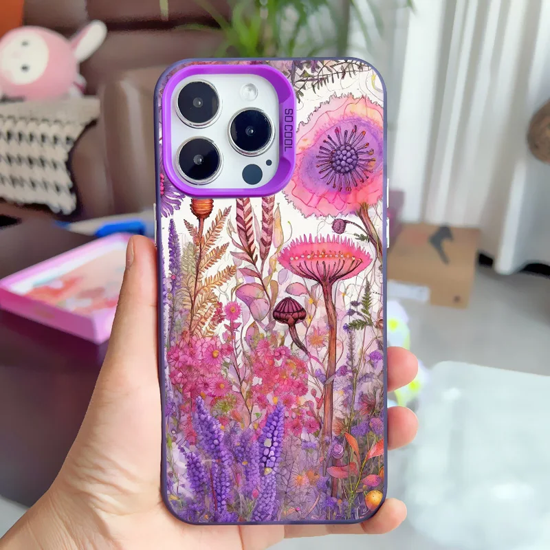 Modische wunderschöne lila Blumen-Handyhülle für iPhone 16 14 Pro Max Plus 15 11 13 12 Mini Pro Max Floral stoßfeste Laserabdeckungen – Detail 5