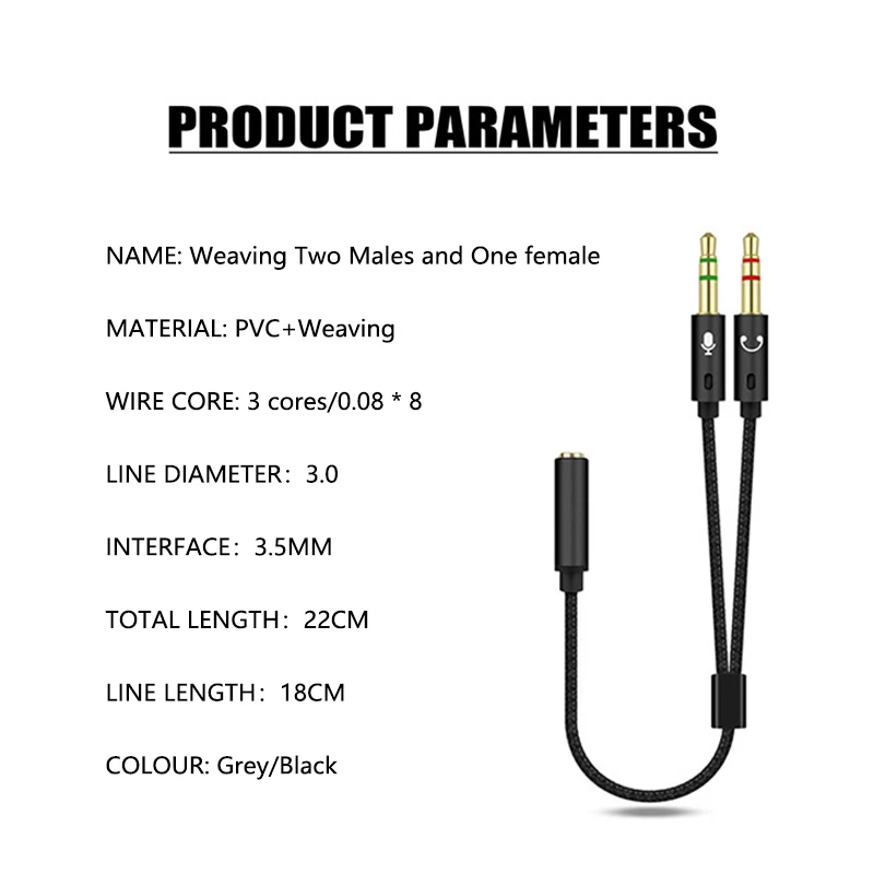 Dual Jack Audio Splitter for Headphones and Microphones