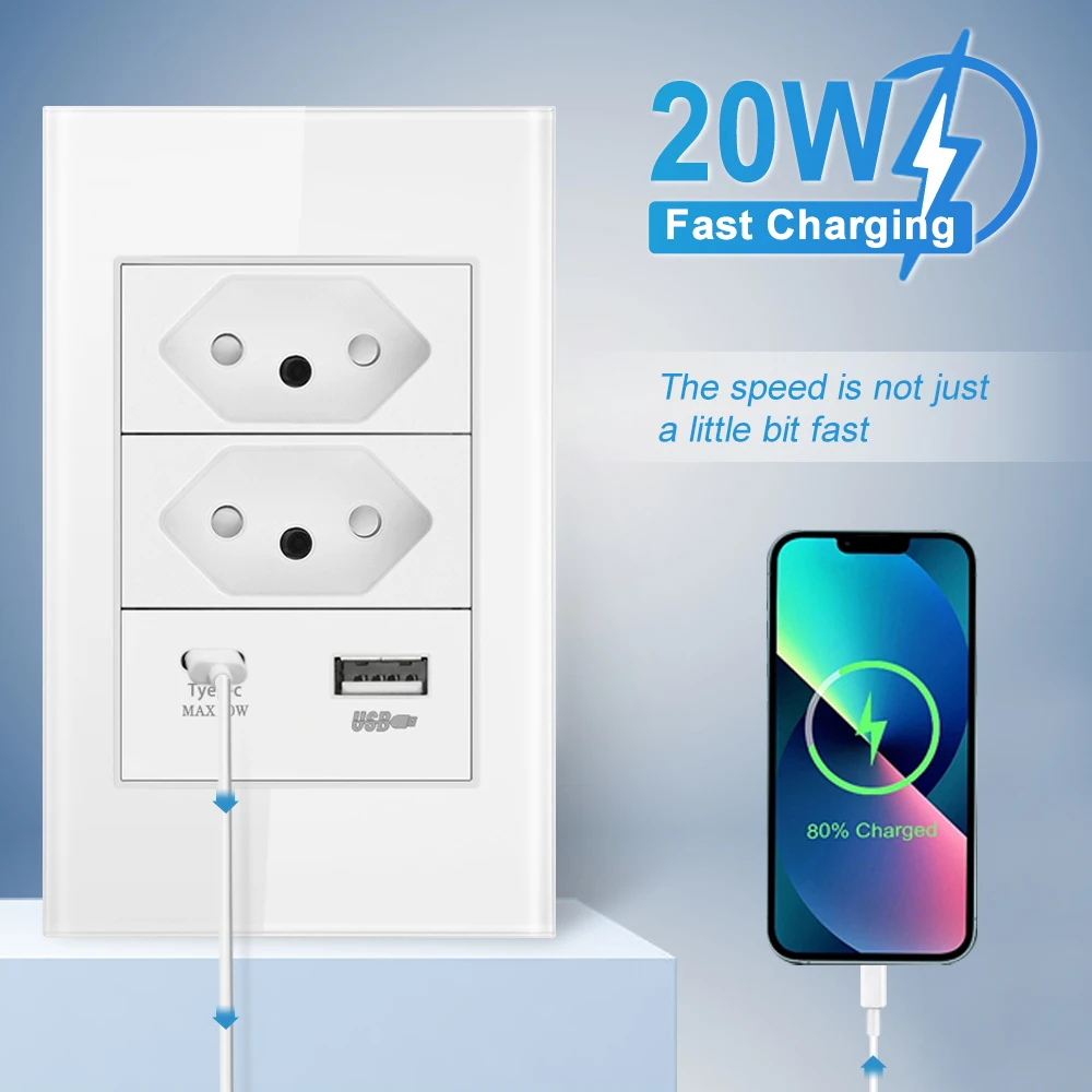 20WUsbcFastChargingBrazilStandard10A20AWallSocketswithusb
