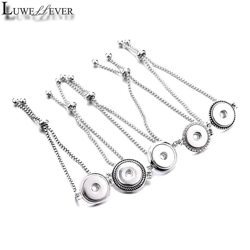 

Luwellever Adjustable Chain Link Interchangeable 225 Metal Bangle Fit 18mm Snap Button Bracelet Charm Jewelry For Women Men Gift