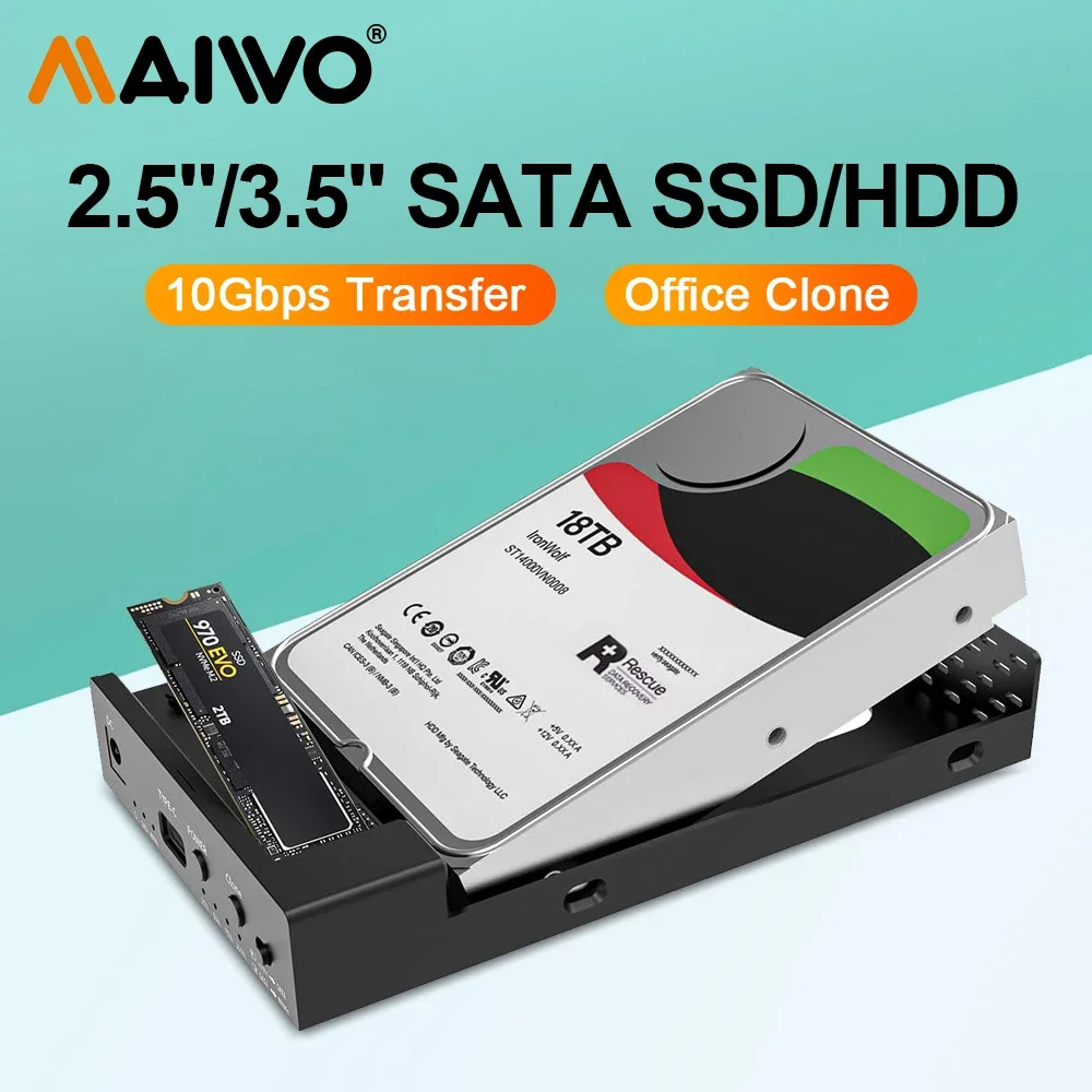 マイウォ オフラインクローン付き2.5 / 3.5インチSATA HDD / SSD用の外付けハードドライブドッキングステーション、5GbpsサポートUASP、36TB容量、USB 3.0-SATA